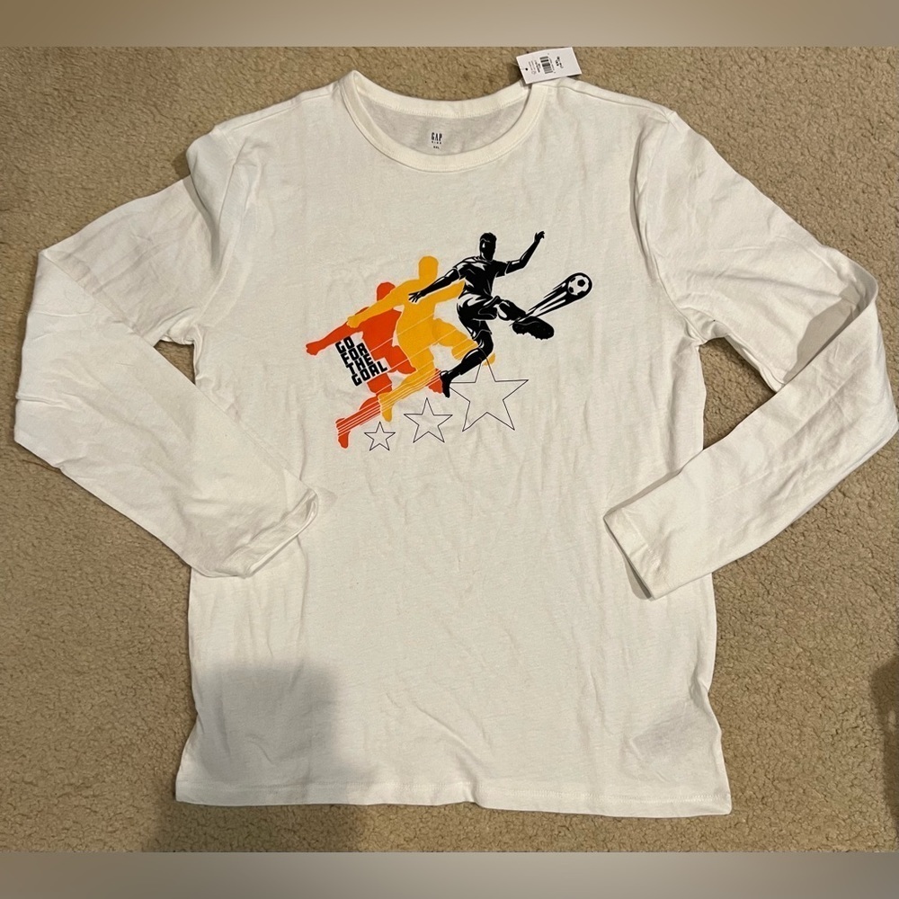 NWT gap kids XXL 14-16 long sleeve t shirt soccer theme